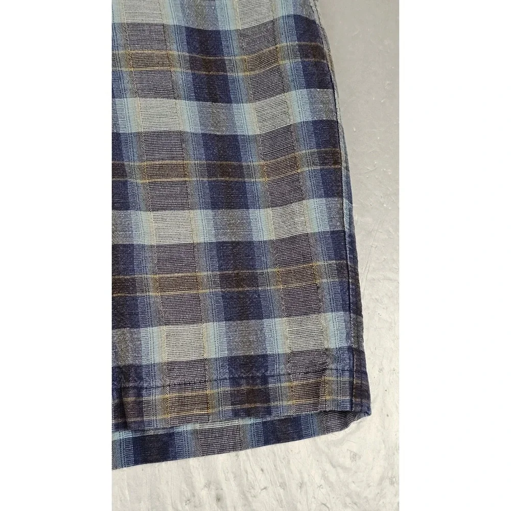 Tommy Bahama Shorts Mens 38 Blue Plaid Linen Tencel Pocket Casual Flat Front